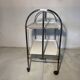 Vintage folding dessert table in chrome metal with enamelled trays.
