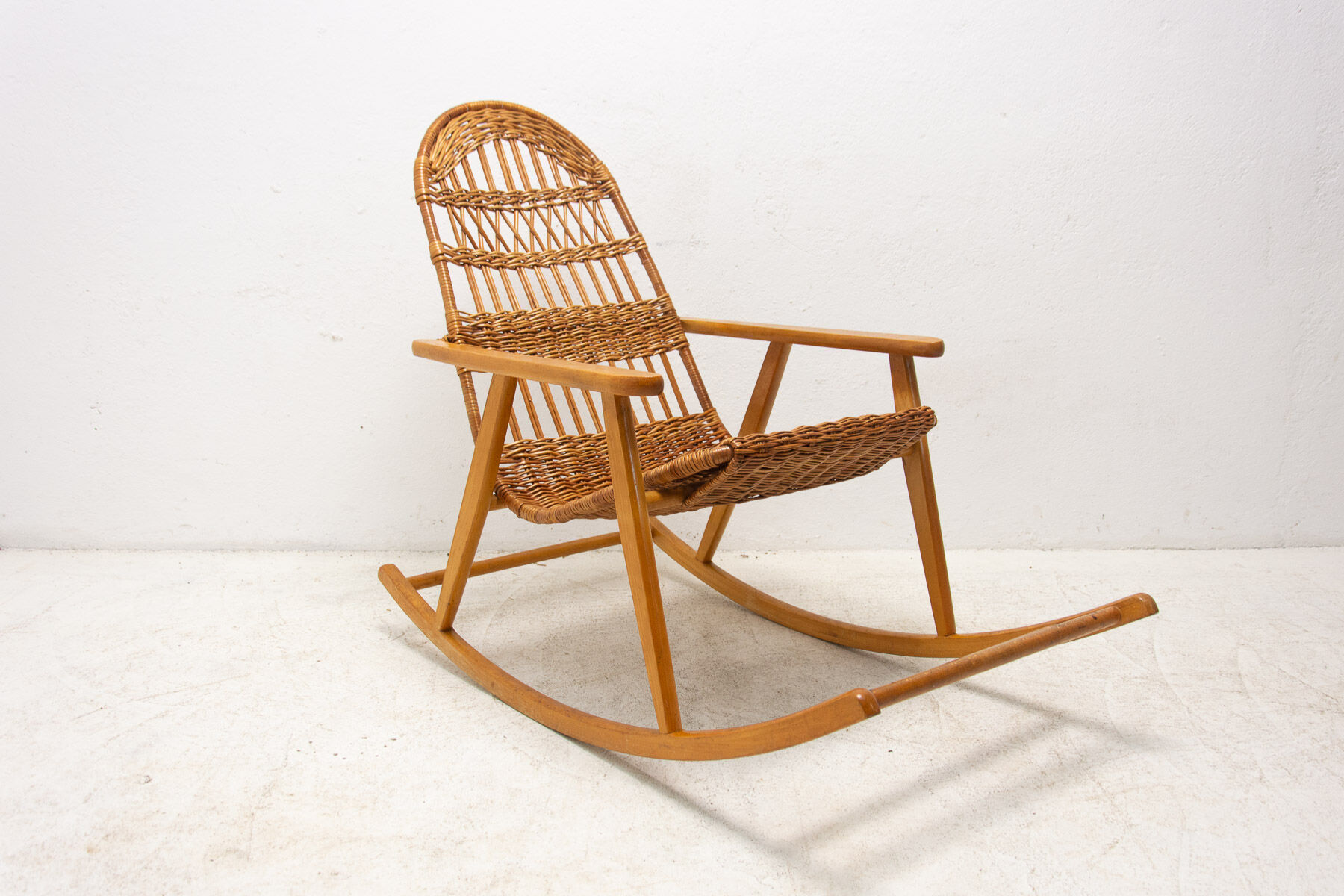Mid-Century Wicker Rocking Chair, Czechoslovakia, 1970's
