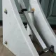Arc floor lamp Guzzini triangular base Carrara marble. Italy 1968.