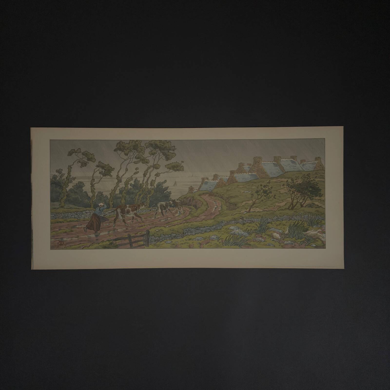 Lithograph by Henri Rivière The Enchantment of the Hours - The Downpour