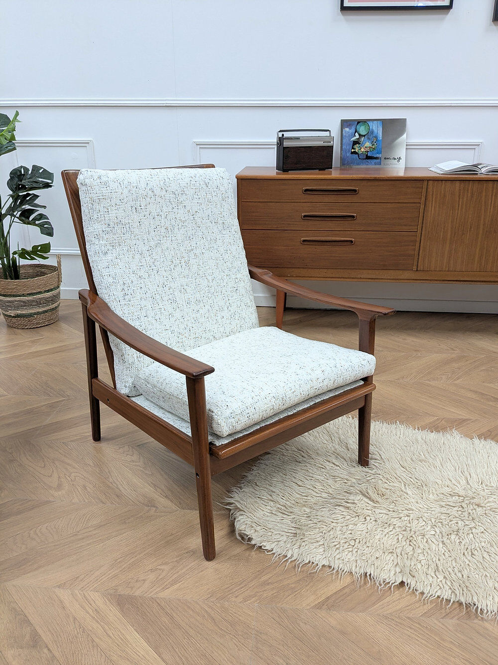 Vintage reupholstered Scandinavian armchair