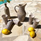 Service à orangeade en grès moucheté signé Farah, Vallauris années 1960-70