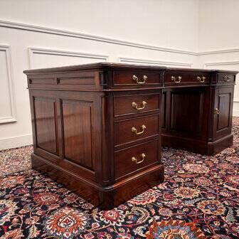 Classic English partner desk green leather