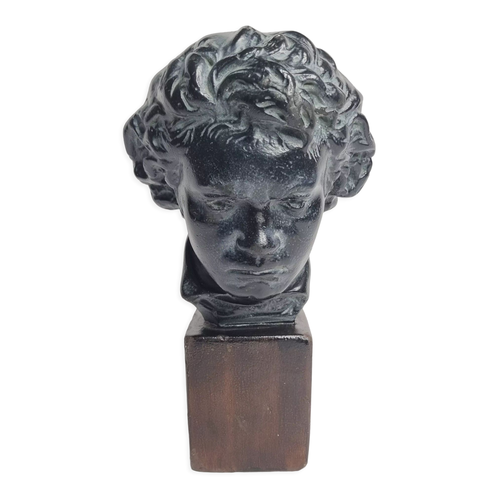 Bust of Beethoven in patinated plaster in imitation of bronze, signed, 27 cm