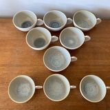 Set of 9 JARS White Ceramic Cups with Blue Grey Interior