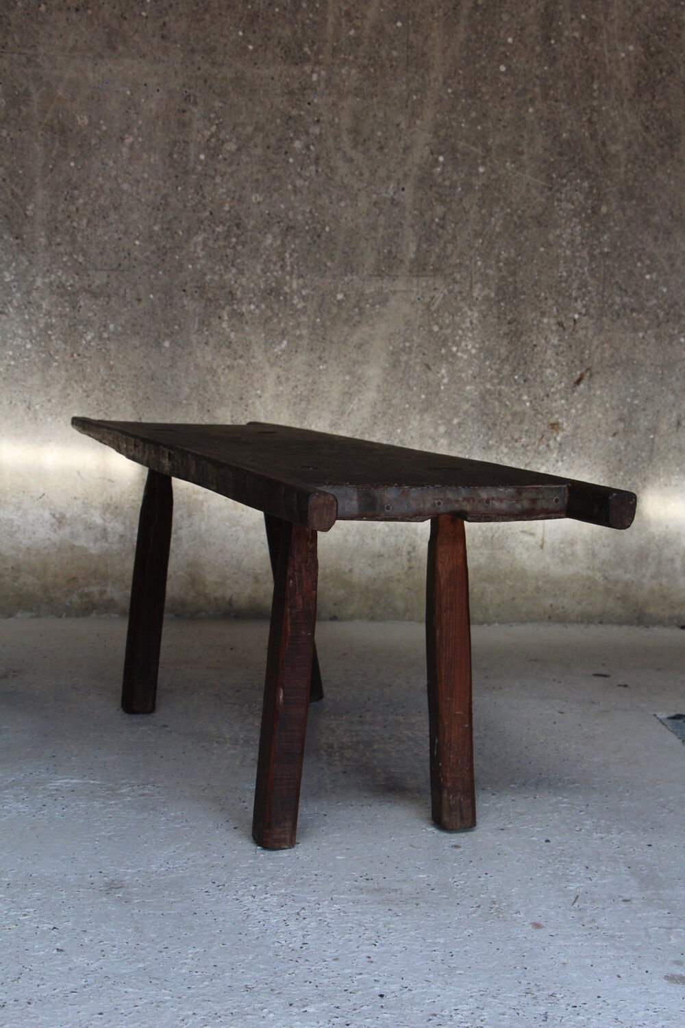 Brutalist solid oak bench / console 1950