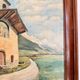 Ancienne huile sur panneau – Chapelle au bord d’un lac