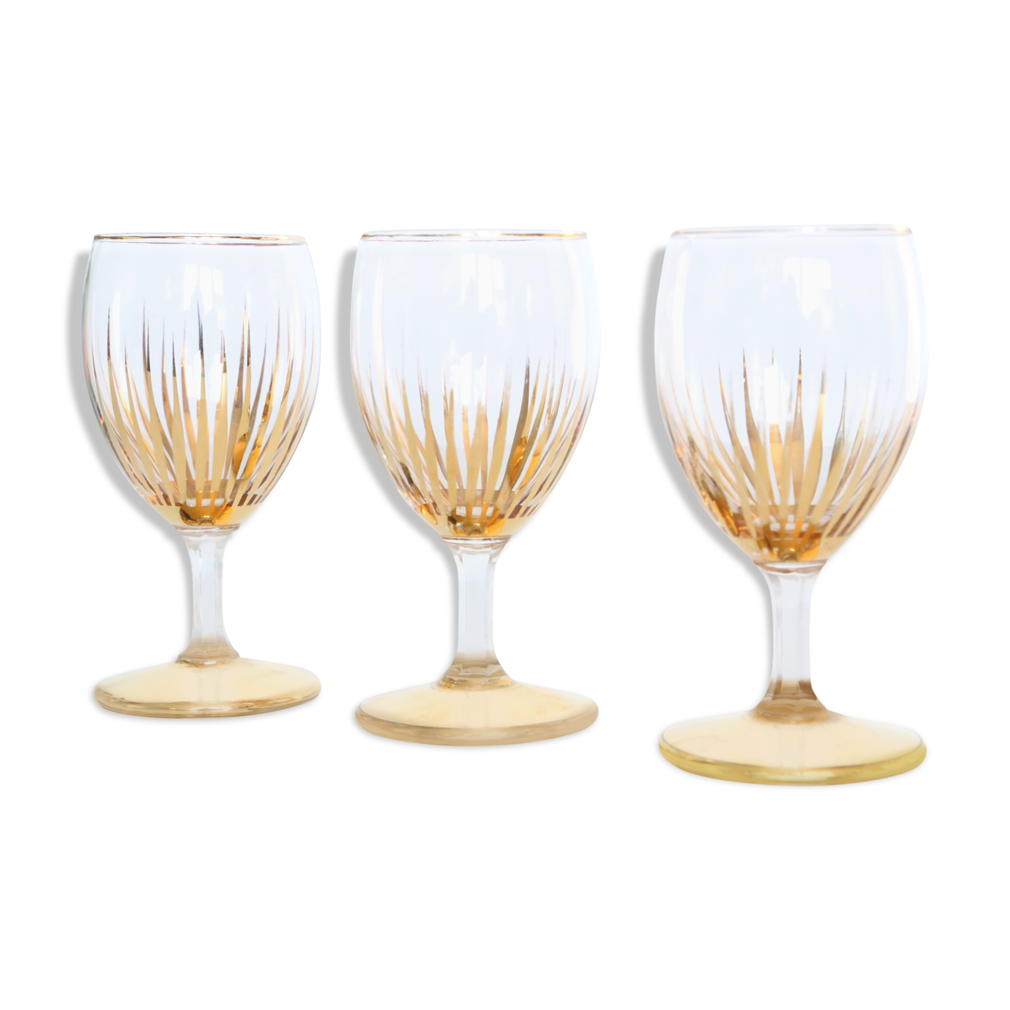 Set of 3 walking glasses, gilded, mid-20th century, art deco