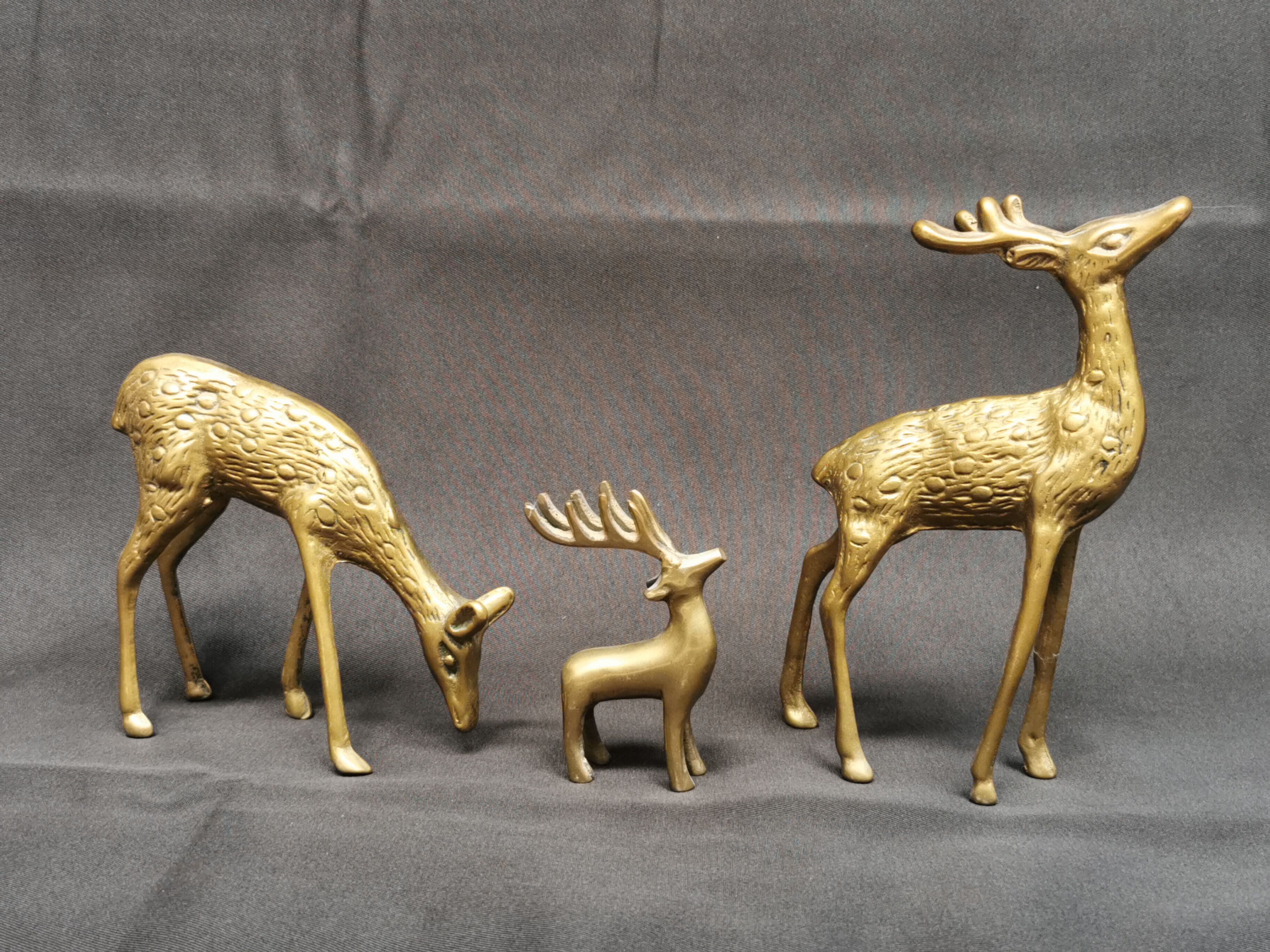 3 vintage animals deco / Brass Deer