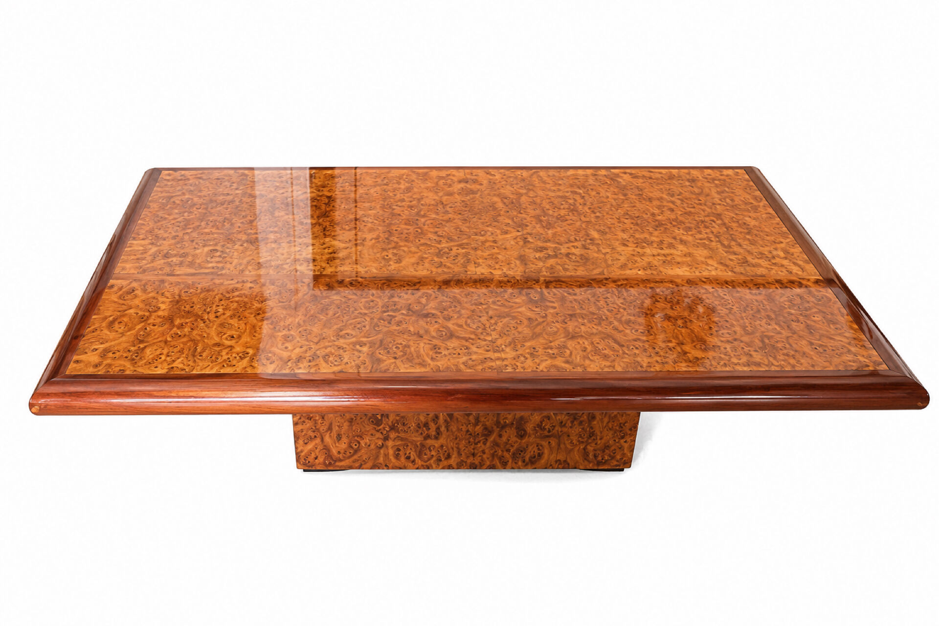 Table basse vintage en loupe d’orme signée Jean-Claude Mahey,années 70
