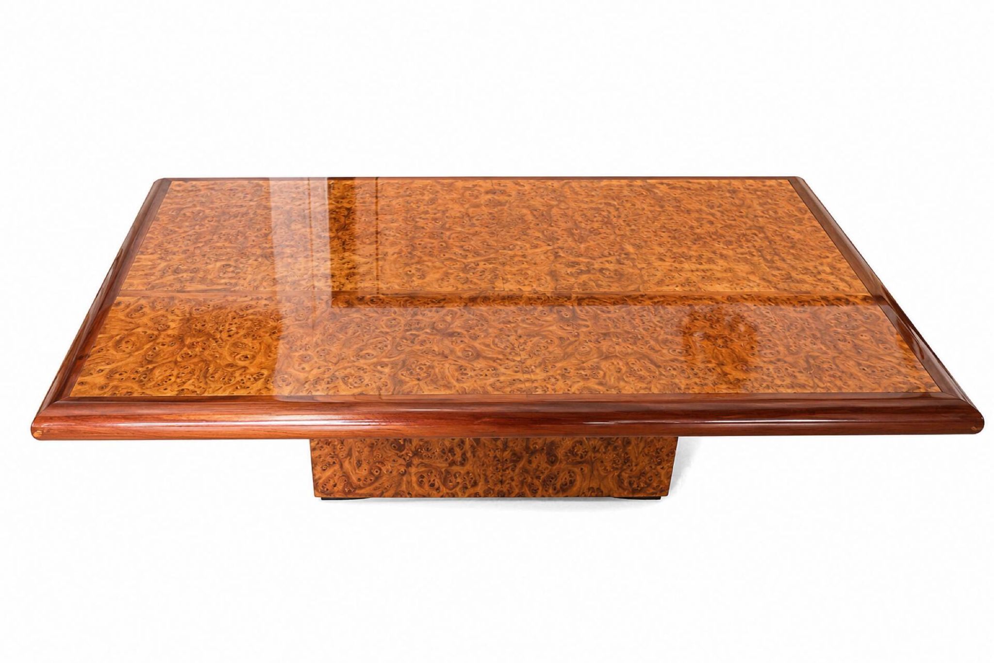 Vintage coffee table in elm burl signed Jean-Claude Mahey, 1970s.