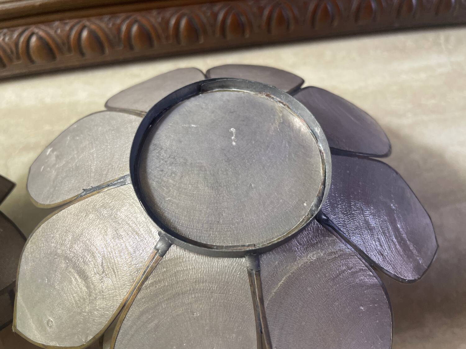 Mother-of-pearl and brass candlesticks