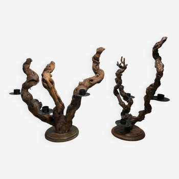 Pair of Brutalist Vine Candleholders circa 1970