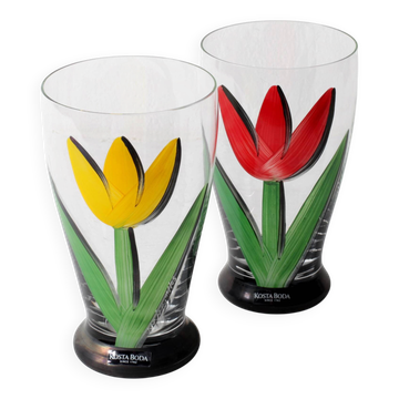 Set of 2 Tulip Crystal Glasses Boda by Ulrica Hydman Vallien / Sweden / 199