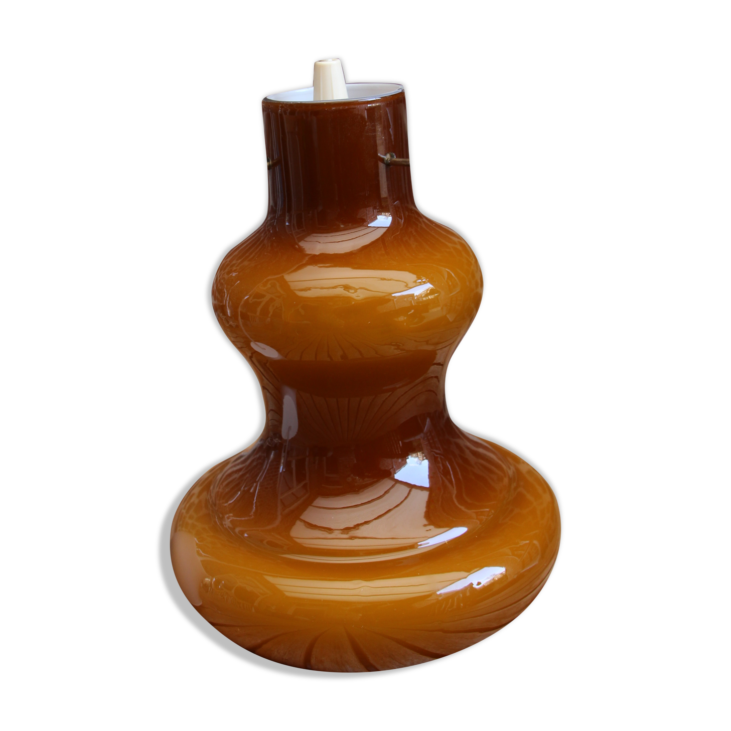 Suspension vintage en opaline marron-caramel 60's