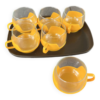 Set of 6 coffee cups and vintage tray