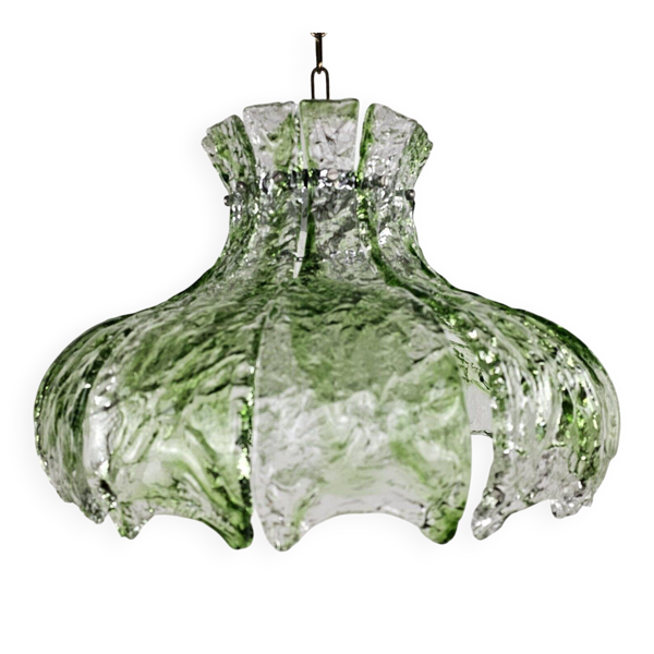 Suspension Mazzega avec des feuilles mobiles en verre de glace transparent et vert.