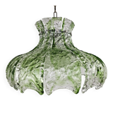 Pendant lamp by Mazzega with loose leaves of ice glass in transparent and green