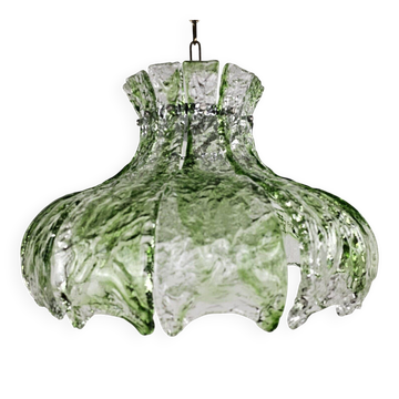 Suspension Mazzega avec des feuilles mobiles en verre de glace transparent et vert.