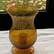 Photophore in bubble glass and hand-blown golden yellow signed vintage biot