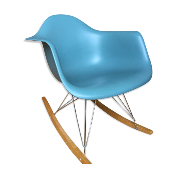 Rocking-chair Eames en plastique bleu ocean | Selency