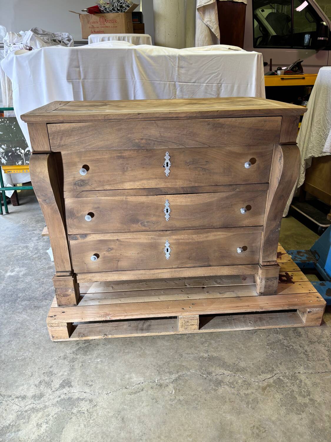 Old raw wood chest of drawers