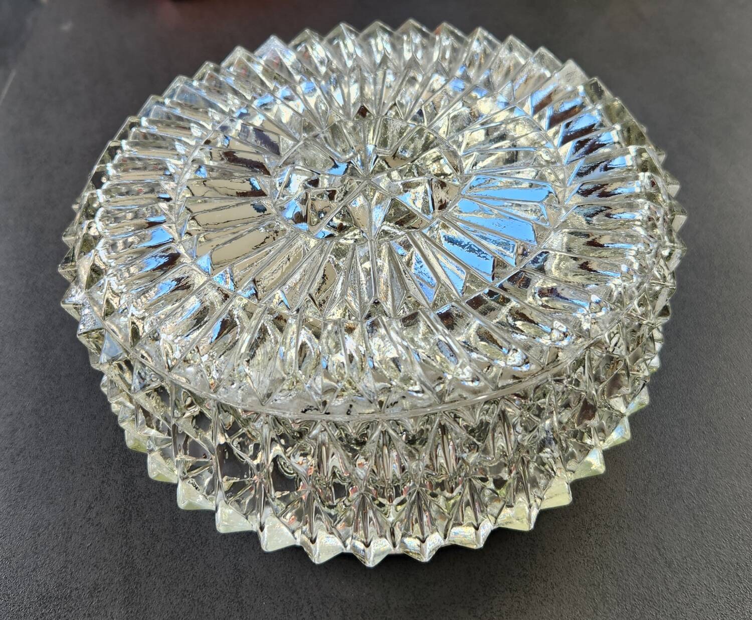 Vintage glass ceiling light with diamond-shaped cutouts