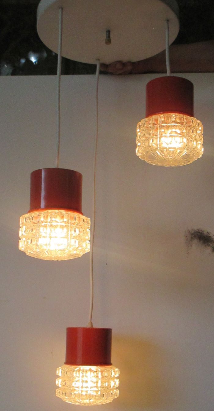 Orange suspension 70's glass 3-globe