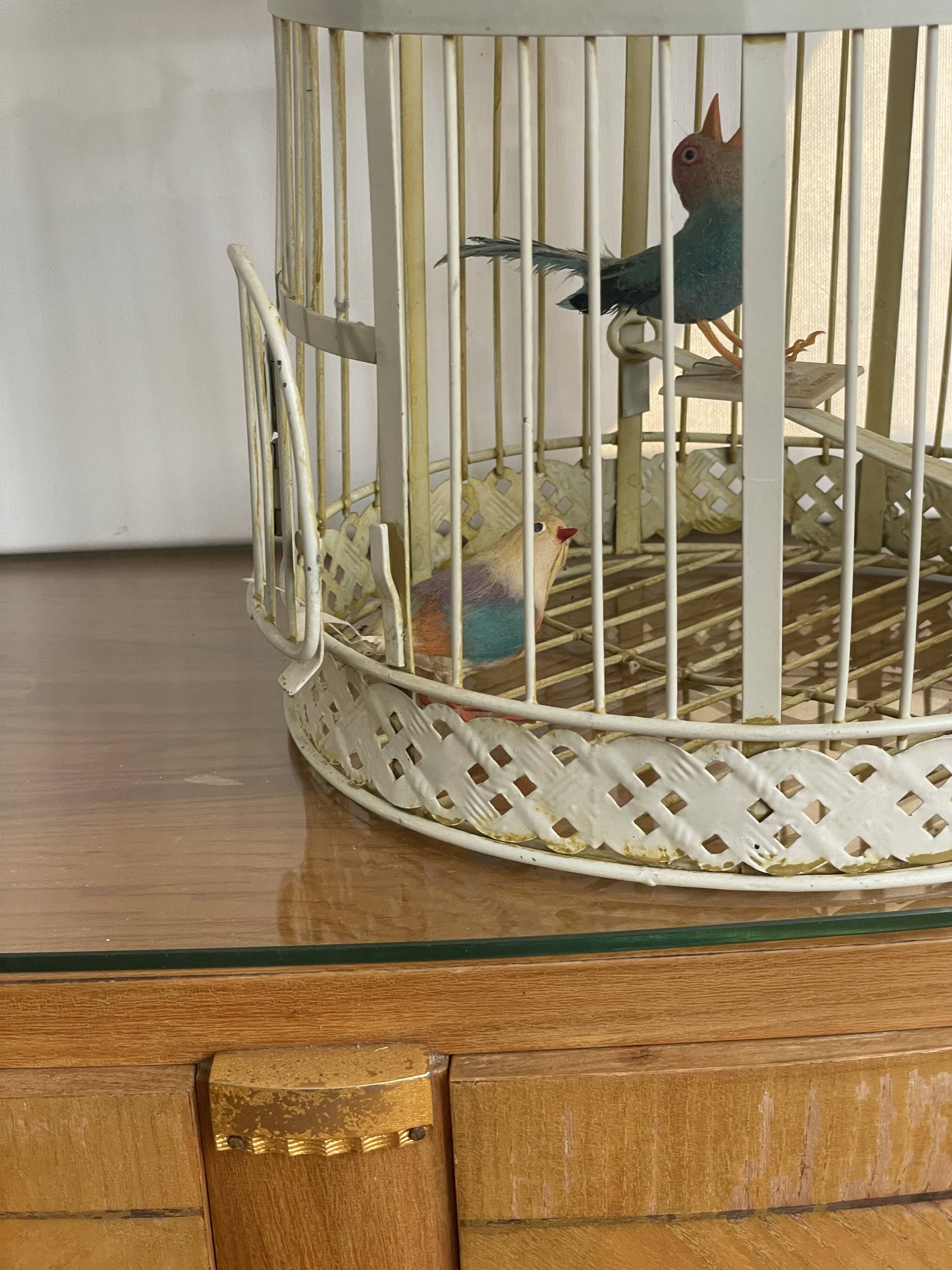 Cage à oiseaux transformé en lampe métal blanc