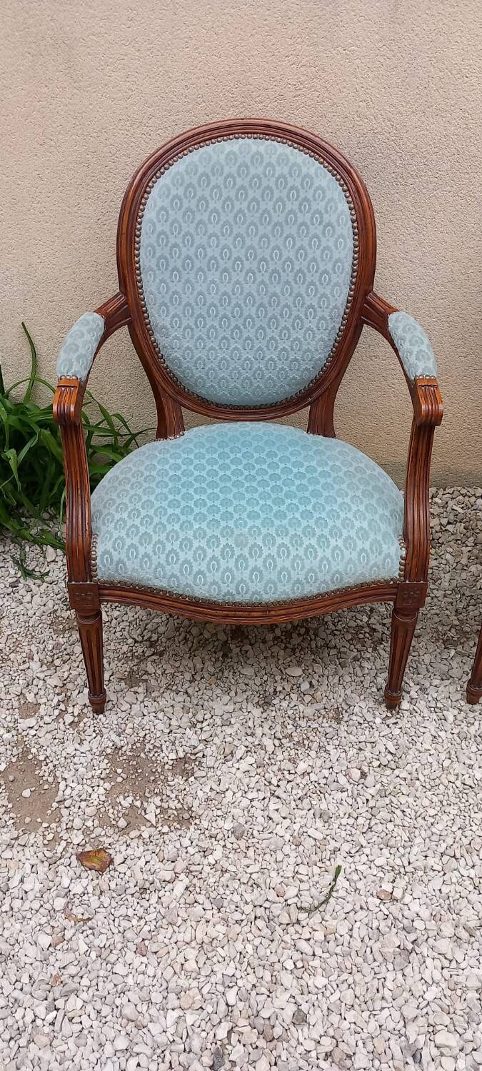 Pair of Louis XVI style medallion armchairs