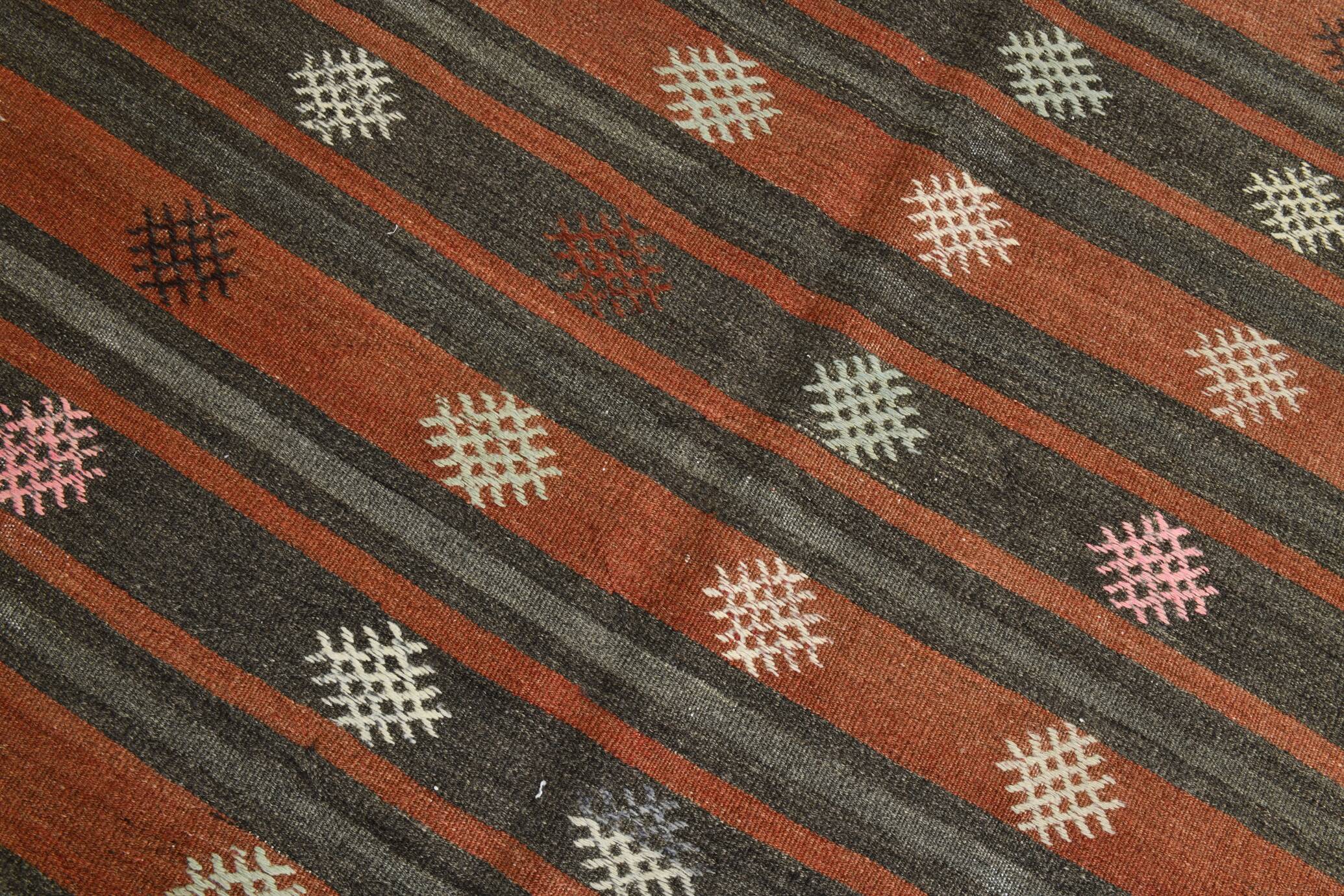 6x9 Green & Red Striped Pattern Kilim Area Rug, 175x266Cm