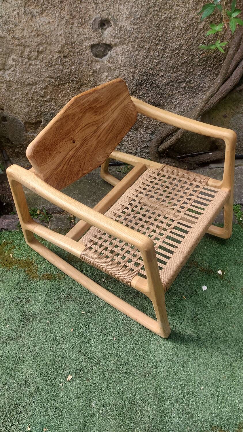 Rocking chair in oak and Danish rope