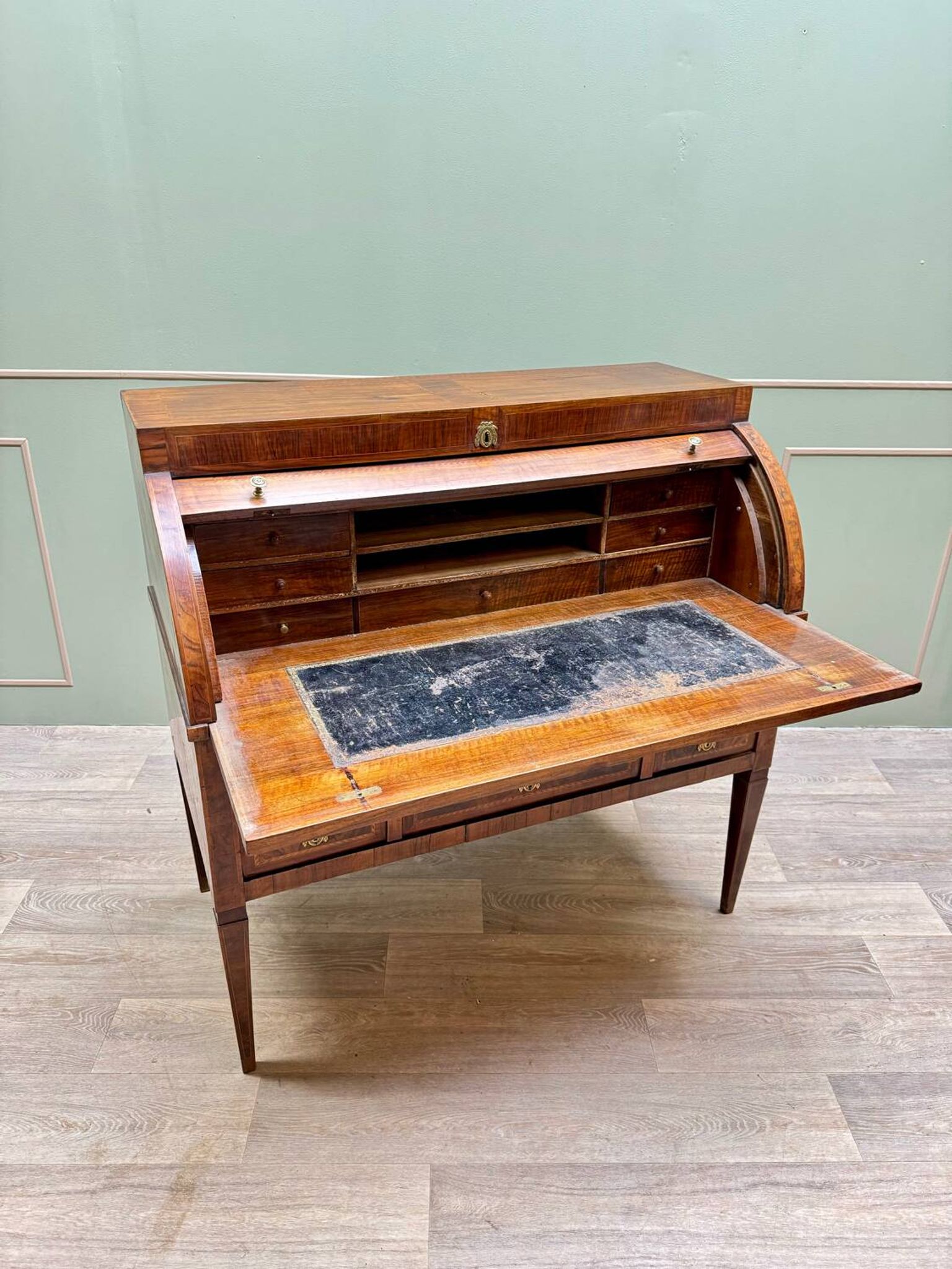 Cylinder Desk In Walnut Veneer From Louis XVI XVIII Eme Century