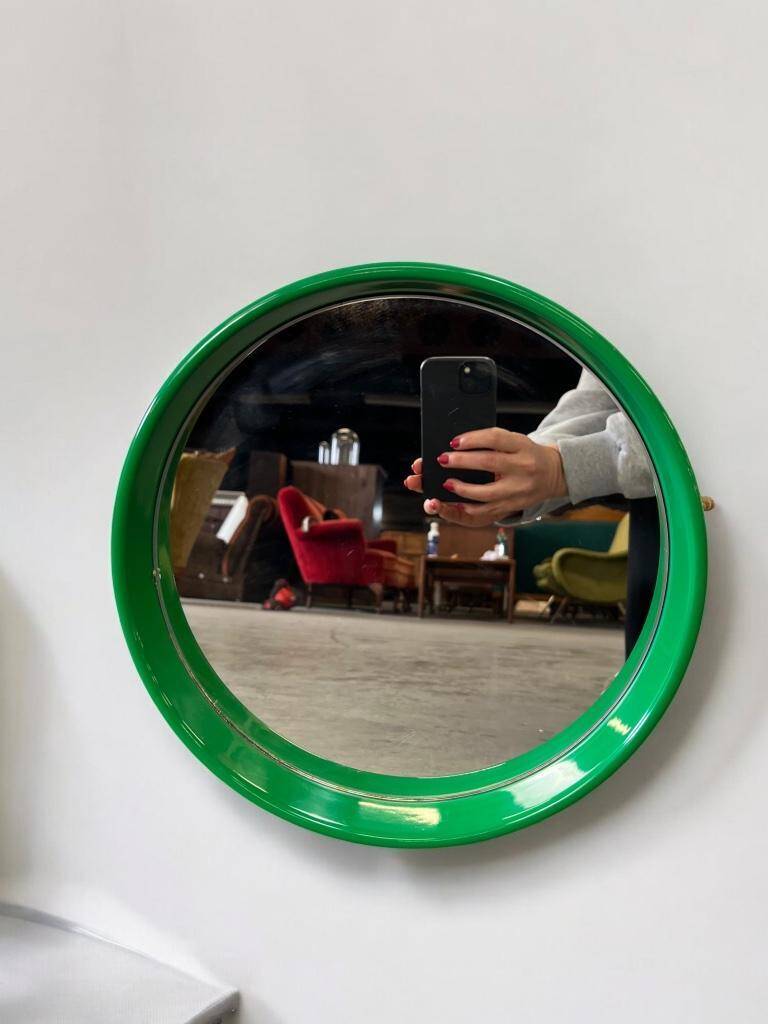 Miroir rond vert vintage de l'ère spatiale