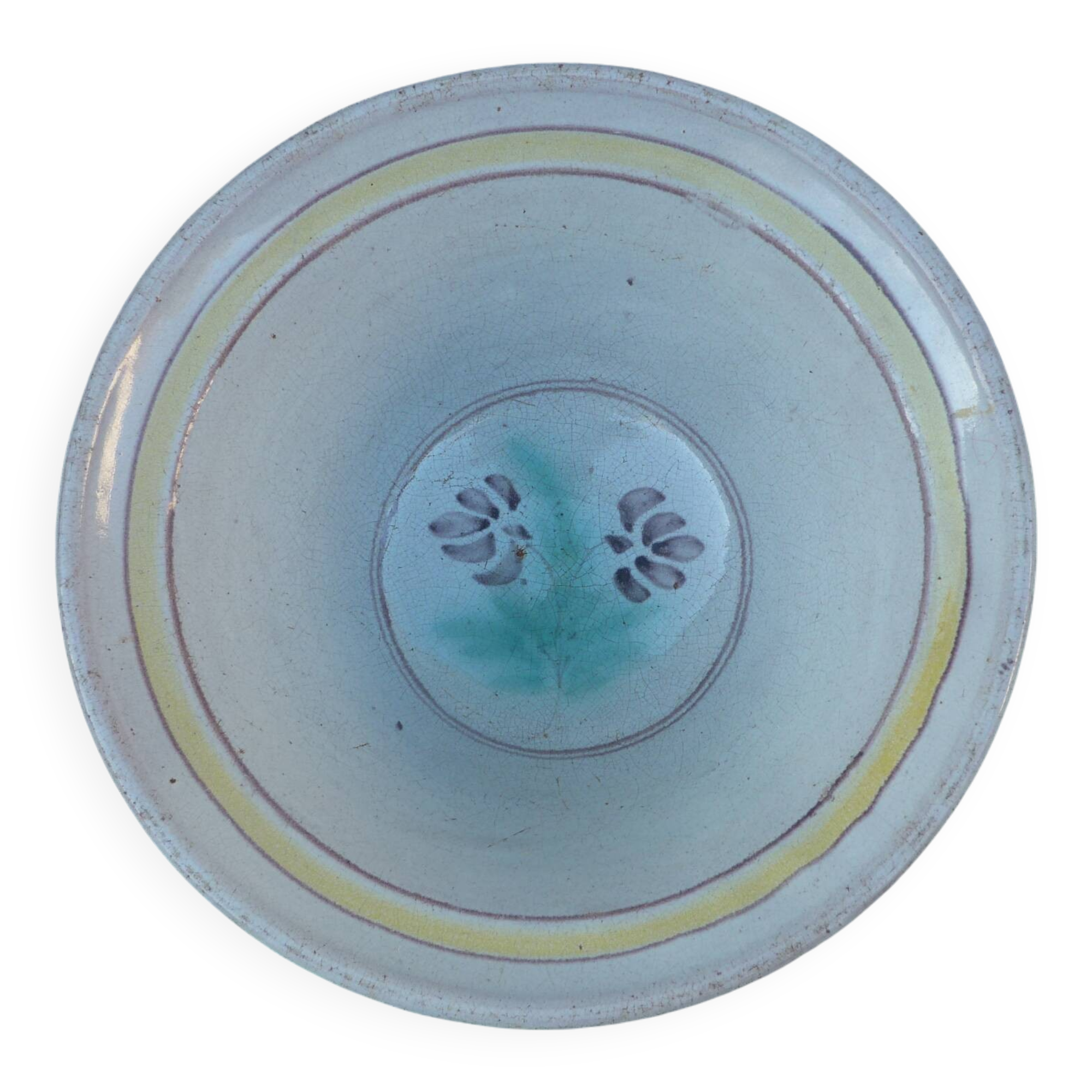 Large hollow salad bowl in glazed earthenware on the inside