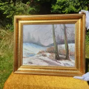 Vintage Winter Landscape with Birch Trees Oil Painting