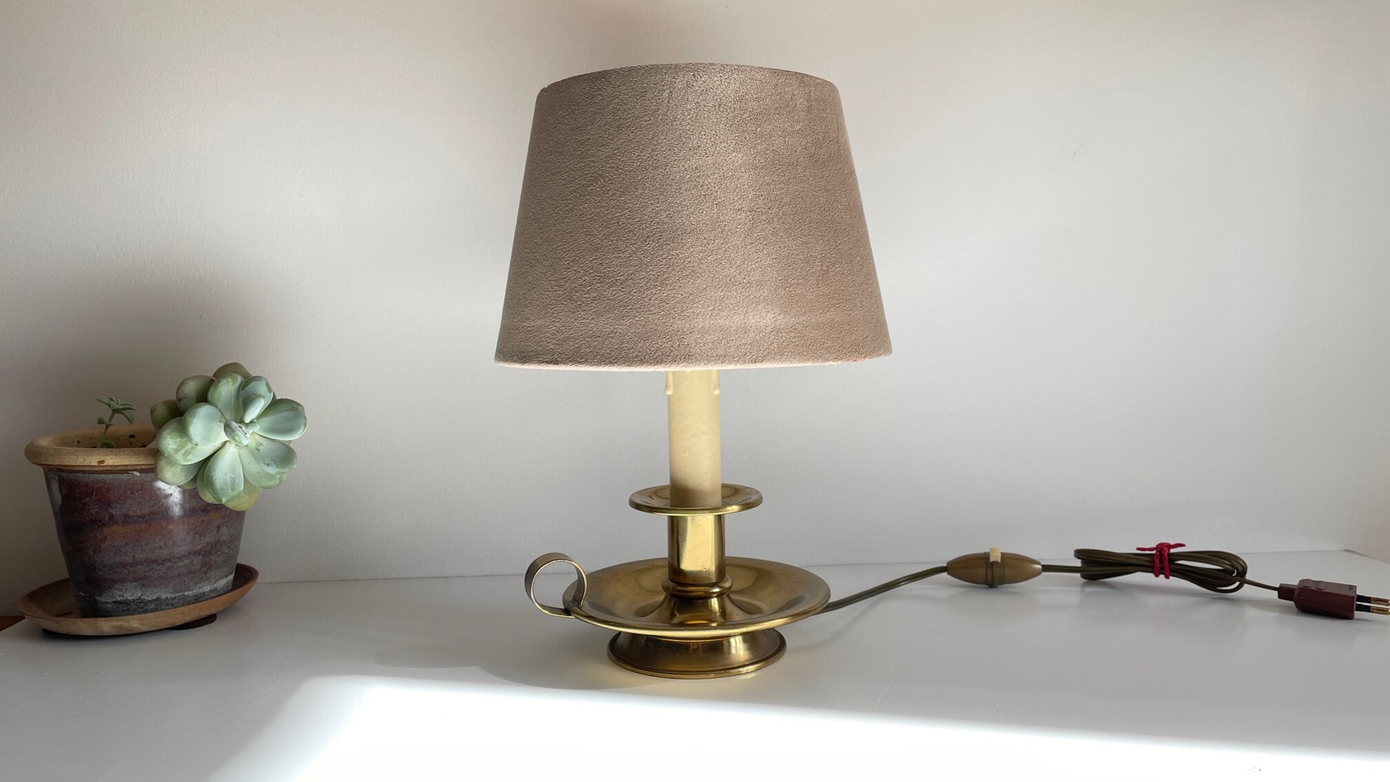 Solid brass and velvet candle holder lamp