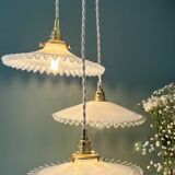 Vintage triple pendant lamp in white opaline