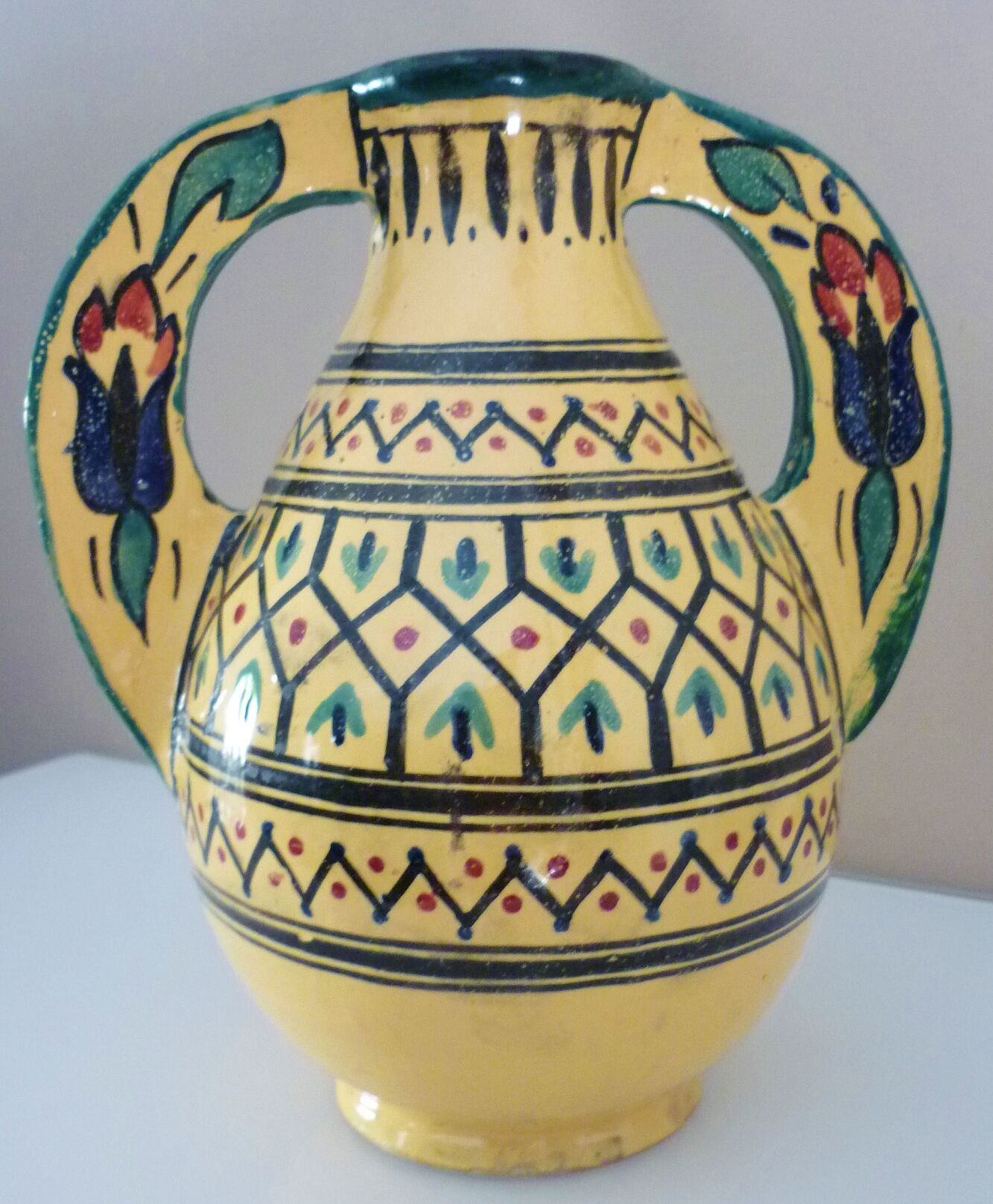 Ceramic vase Tunisia Nabeul, signed Ben Sedrine-El Kharraz, art deco, circa 1940