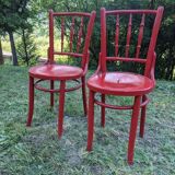 Pair of red beech wood bistro chairs by Lichtig, circa 1900, set of 2