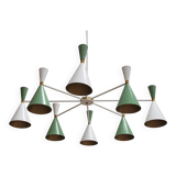 Stilnovo Style White and Green Lacquered Suspension Lamp . Spain, 2022
