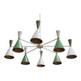 Stilnovo Style White and Green Lacquered Suspension Lamp . Spain, 2022