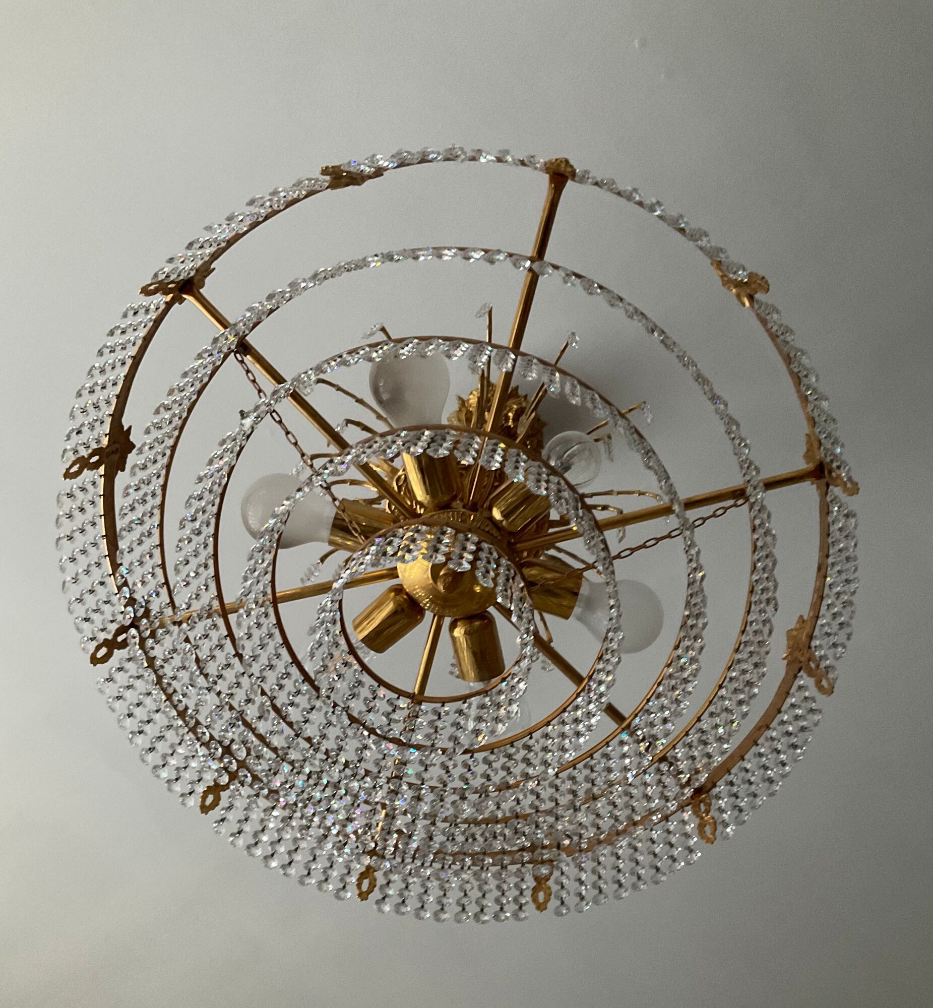 Old bronze waterfall chandelier with crystal tassels