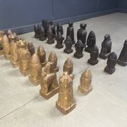 Large hand crafted wooden chess figure set, 1960s