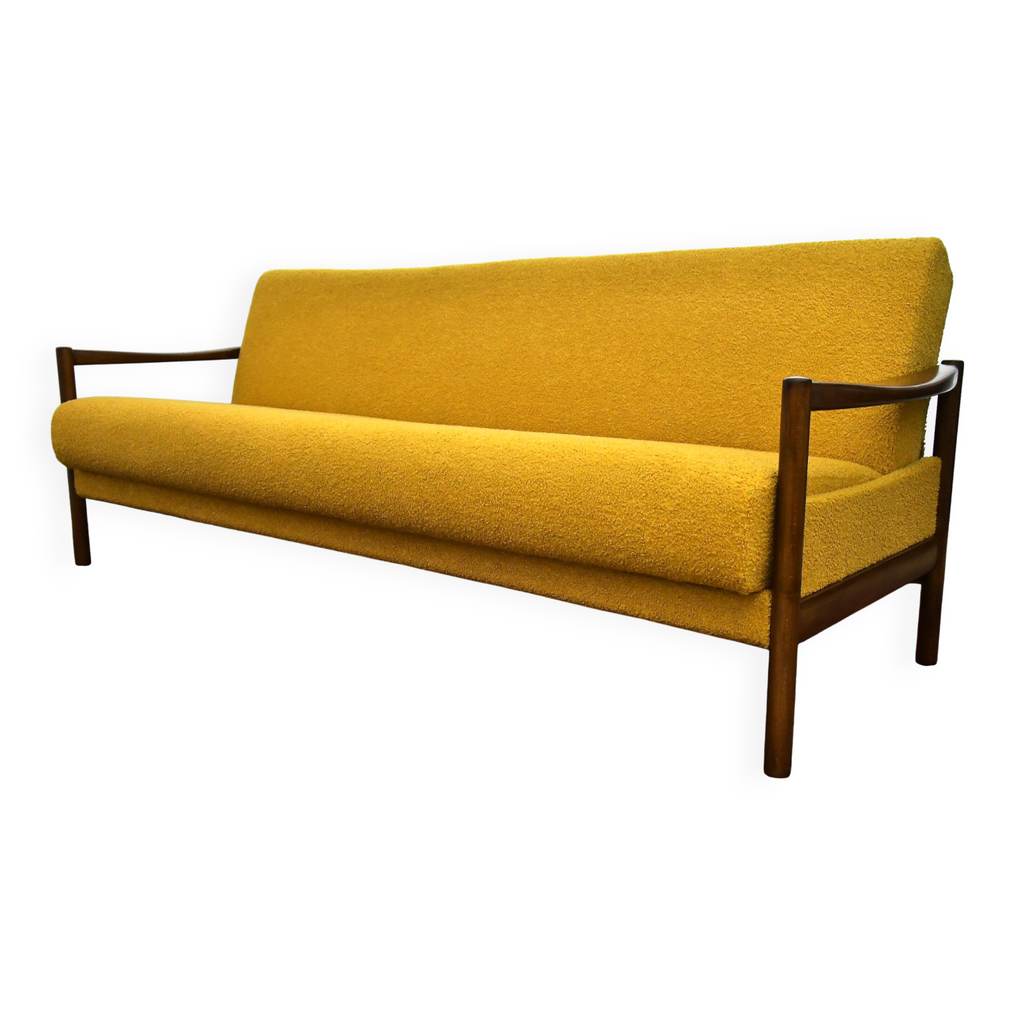 Scandinavian-style yellow boucle sofa with folding function, 1960s