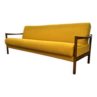 Scandinavian-style yellow boucle sofa with folding function, 1960s
