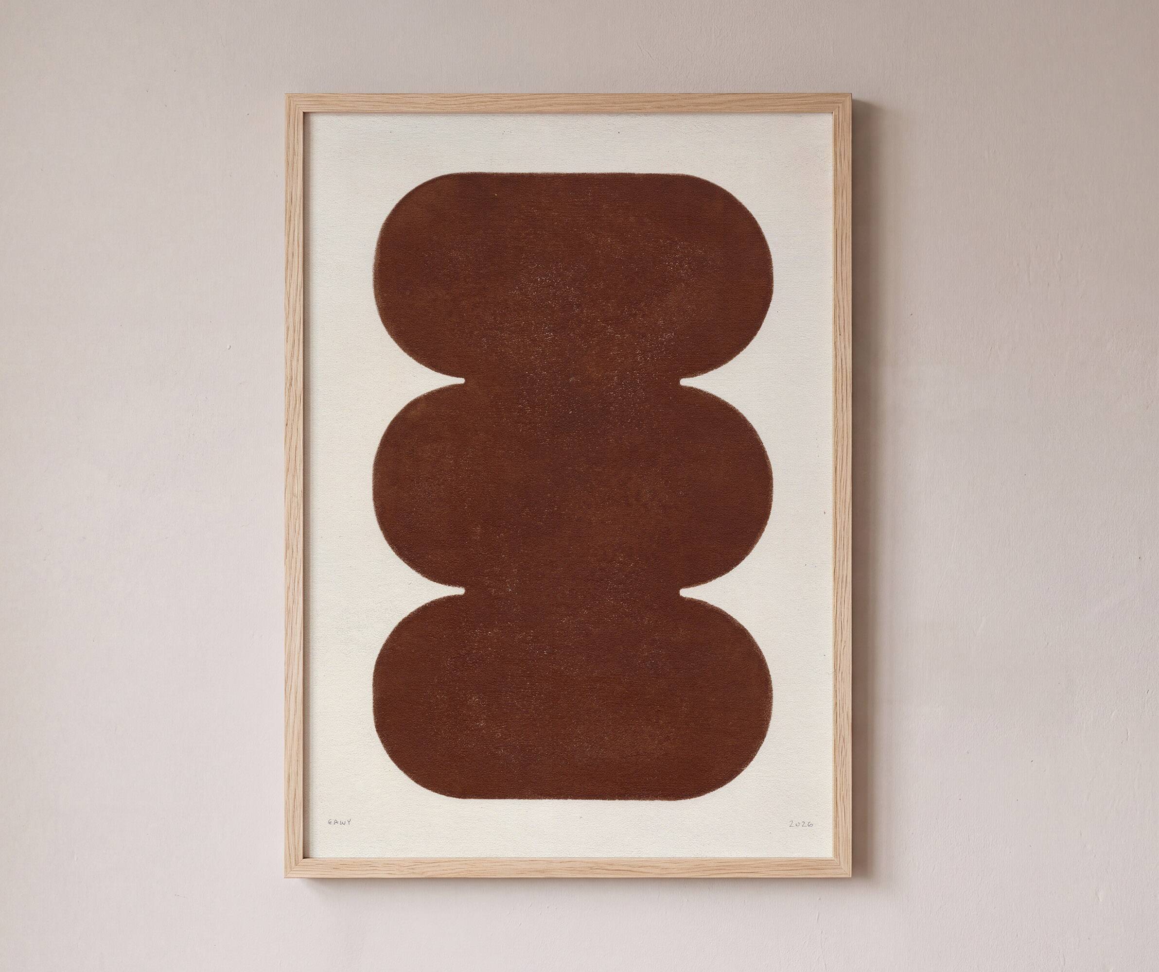 Brown abstract painting on paper signed Eawy.