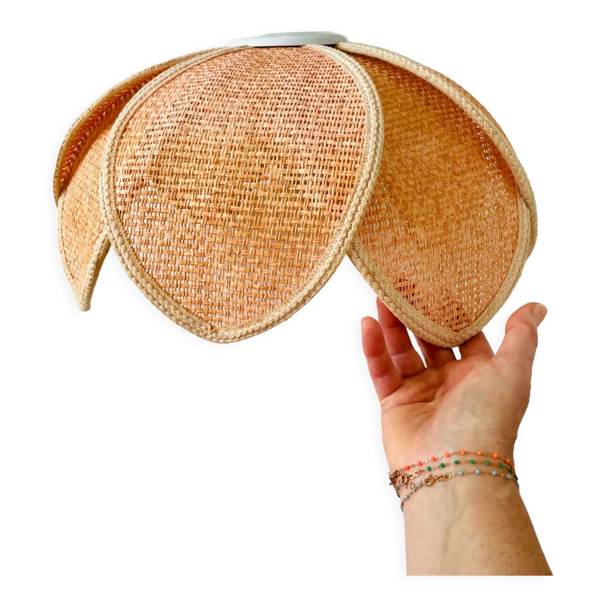 Abat-jour suspension forme fleur paille vintage