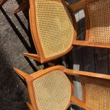 Six Art Deco chairs, 1960s, beech and cane