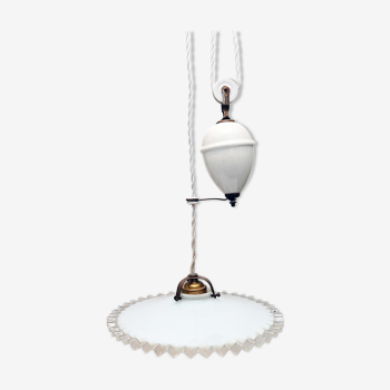 Suspension monte  et baisse vintage opaline et porcelaine